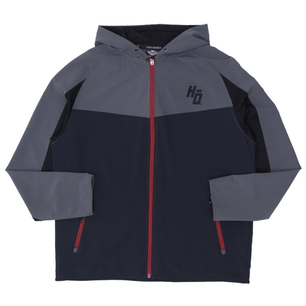Harley-Davidson Black and Gray Windbreaker with Red Accents. Size 2XL